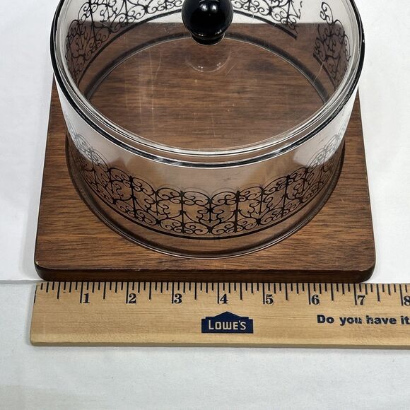 Vintage Cheese Board Mid Century Modern MCM Domed Cloche Wooden Plastic Serving - Picture 9 of 13